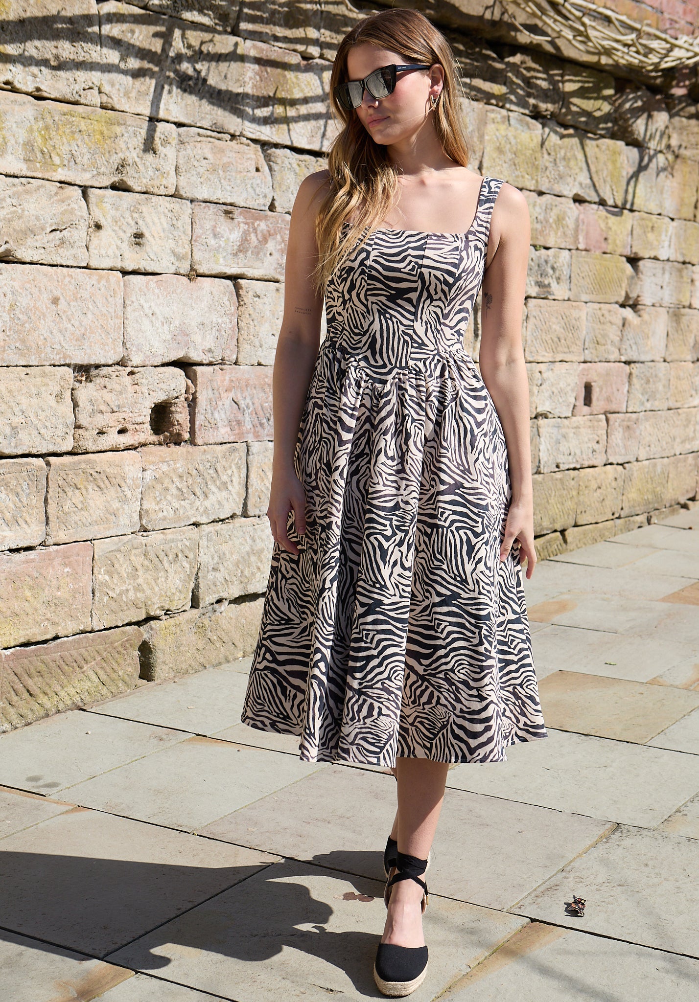 Hayley Corset Inspired Zebra Print Midi Dress In Multi - image 2