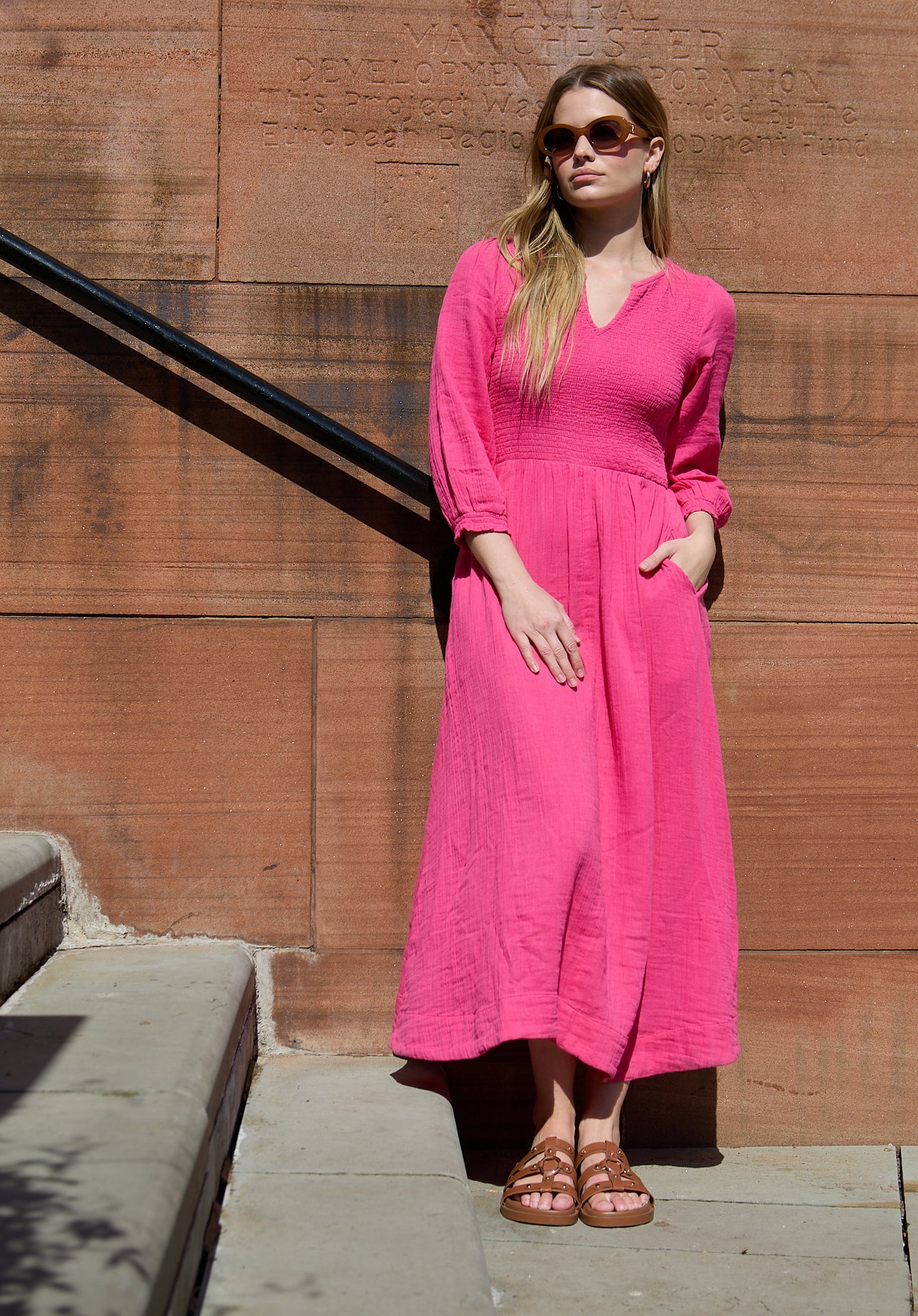 Paulina Shirred Bodice Midi Dress In Pink - image 5