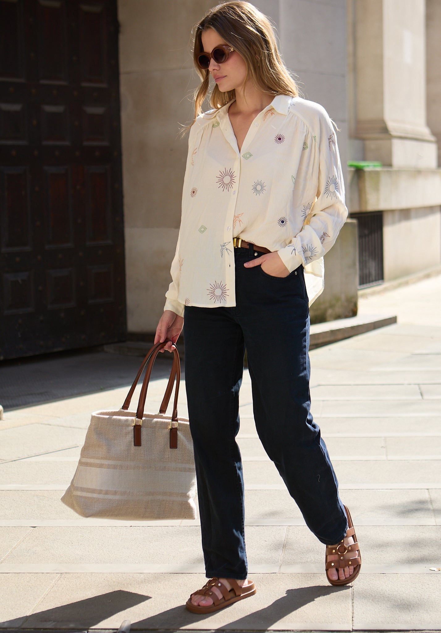 Swallow Crinkle Embroidered Shirt In Cream - image 2