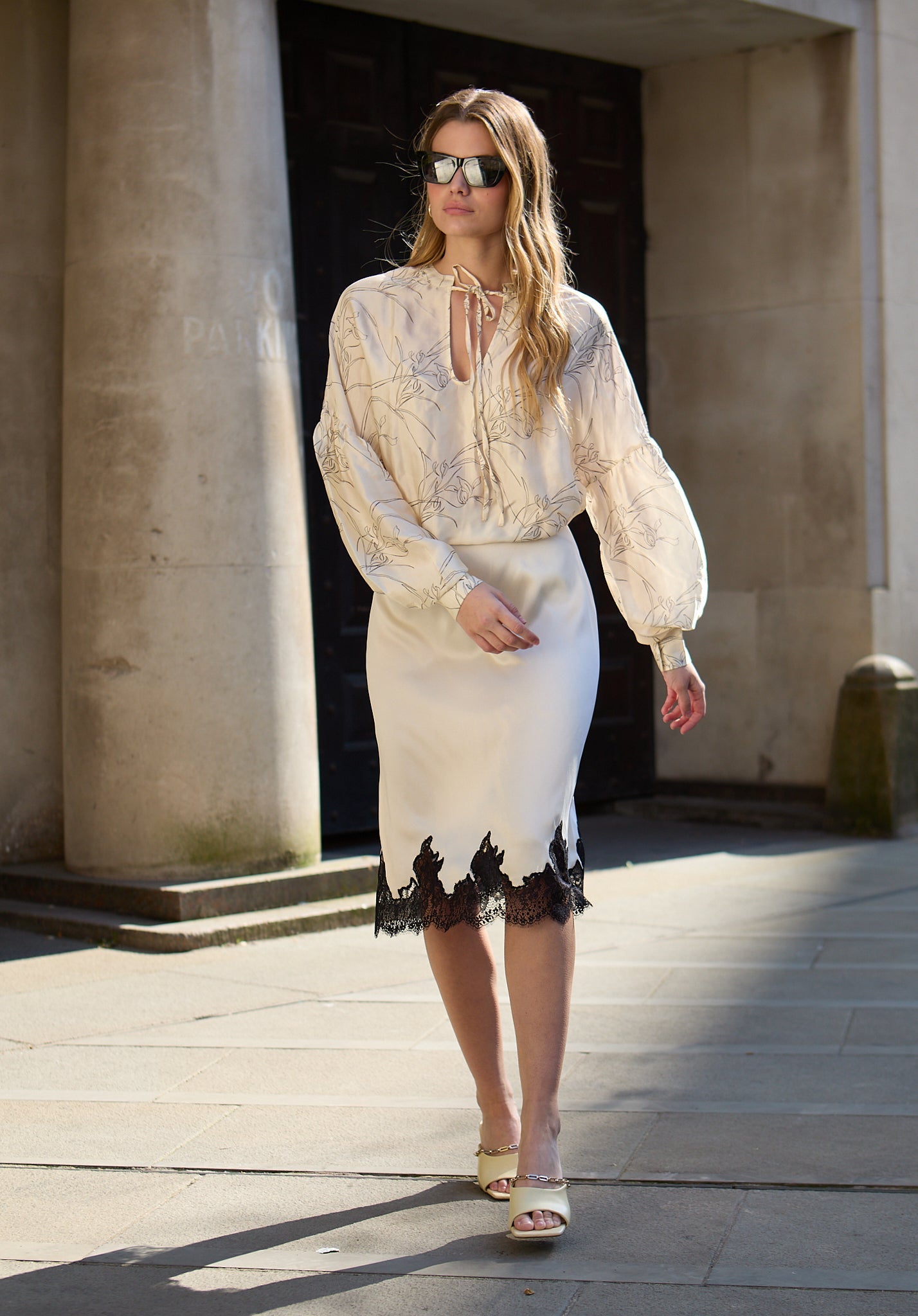 Rosetti Billowy Sleeves Hand Drawn Floral Print Blouse In Cream - image 2