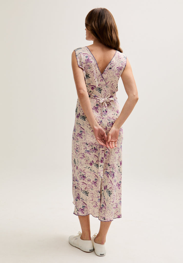 Zola Bias Cut Wonderland Print Midi Dress In Multi