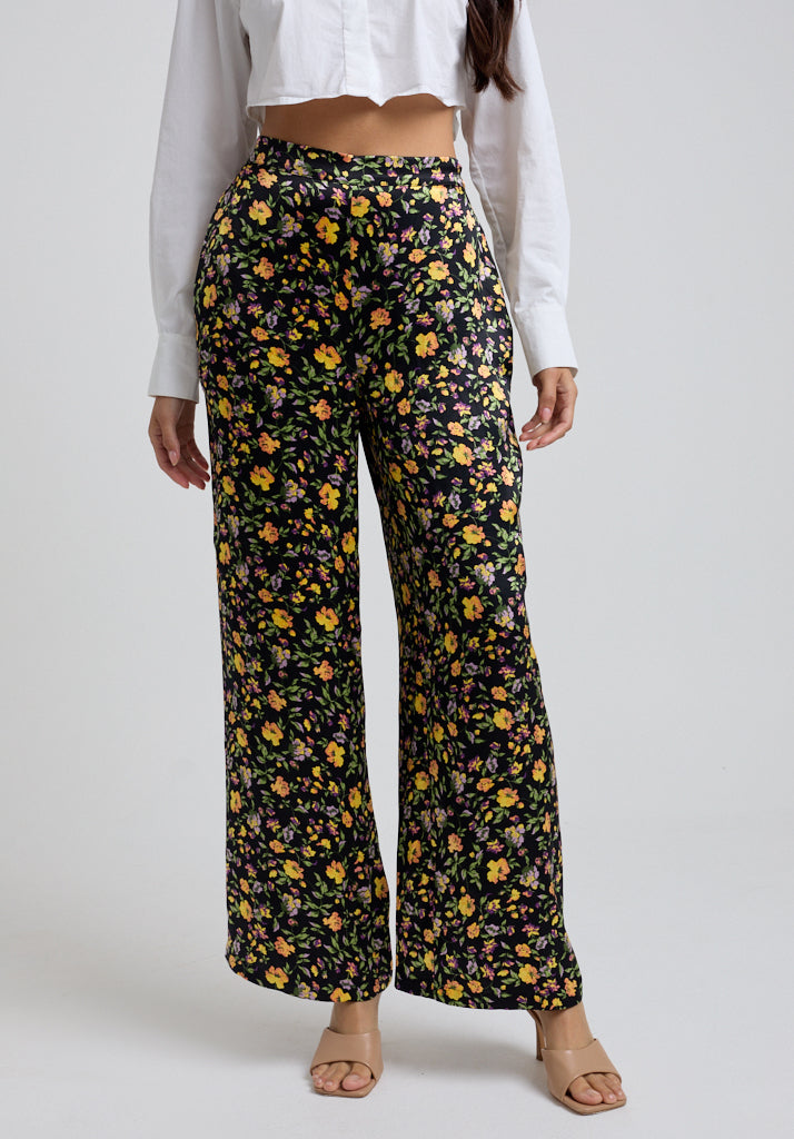 Bright Floral Printed Wide Leg Trouser