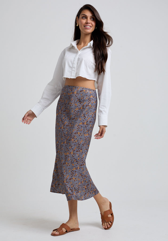 Poppy Aster Midi Skirt in Grey