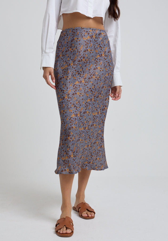 Poppy Aster Midi Skirt in Grey