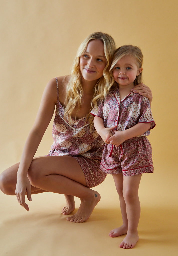 Girls Vintage Printed Pyjama Set with piping detail