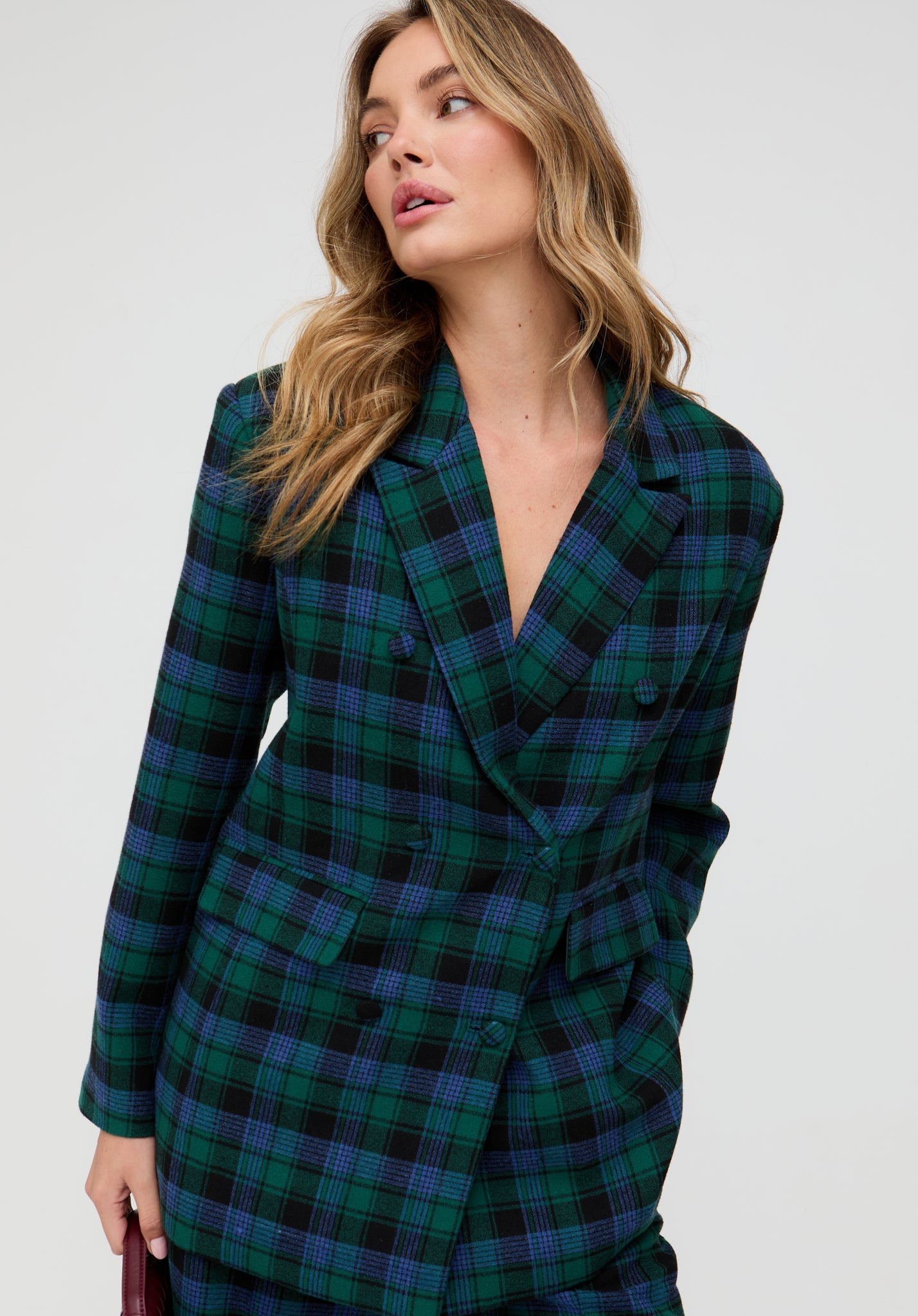 Zena Double Breasted Prince Of Wales Check Print Jacket In Blue - image 2