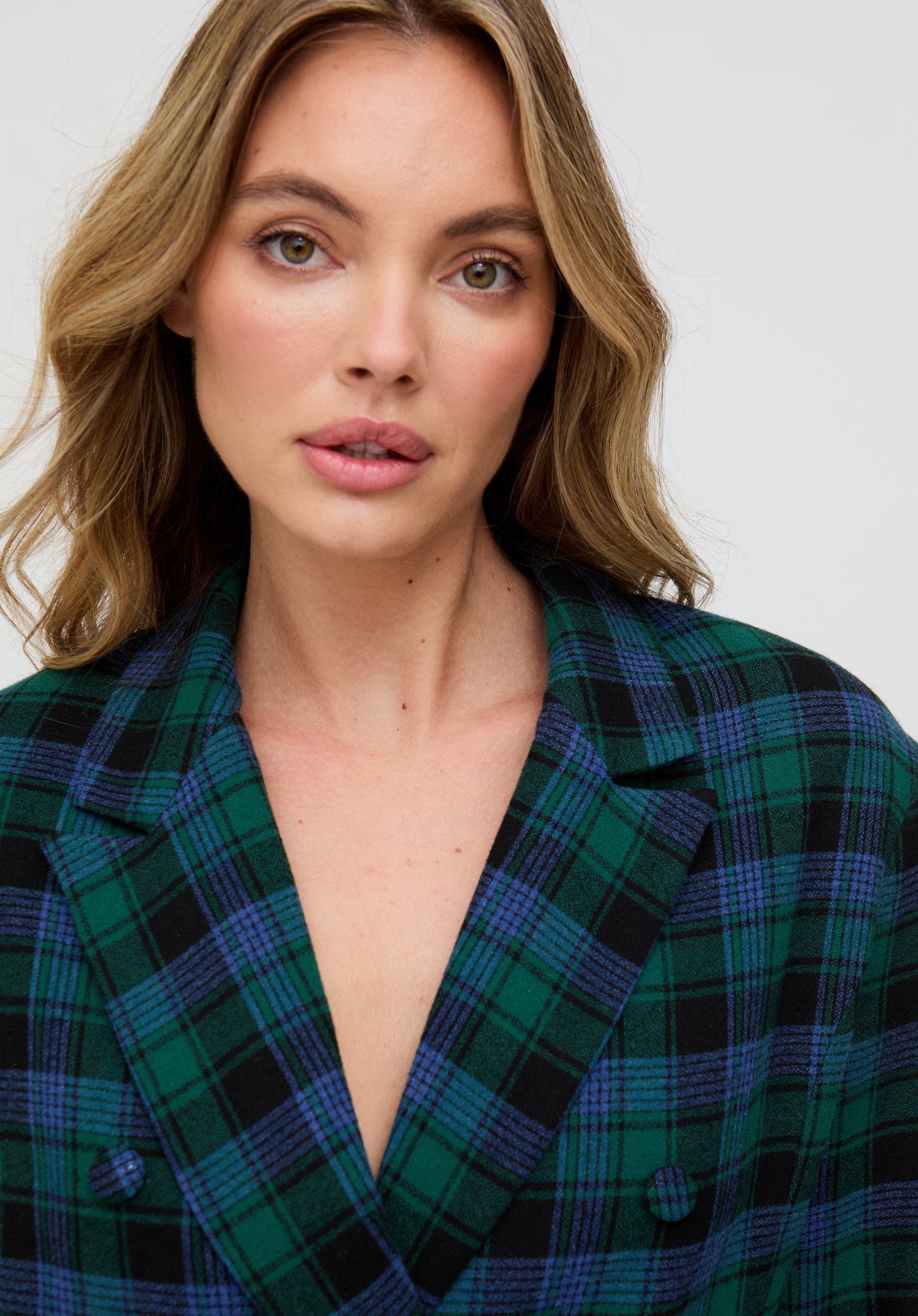 Zena Double Breasted Prince Of Wales Check Print Jacket In Blue - image 3