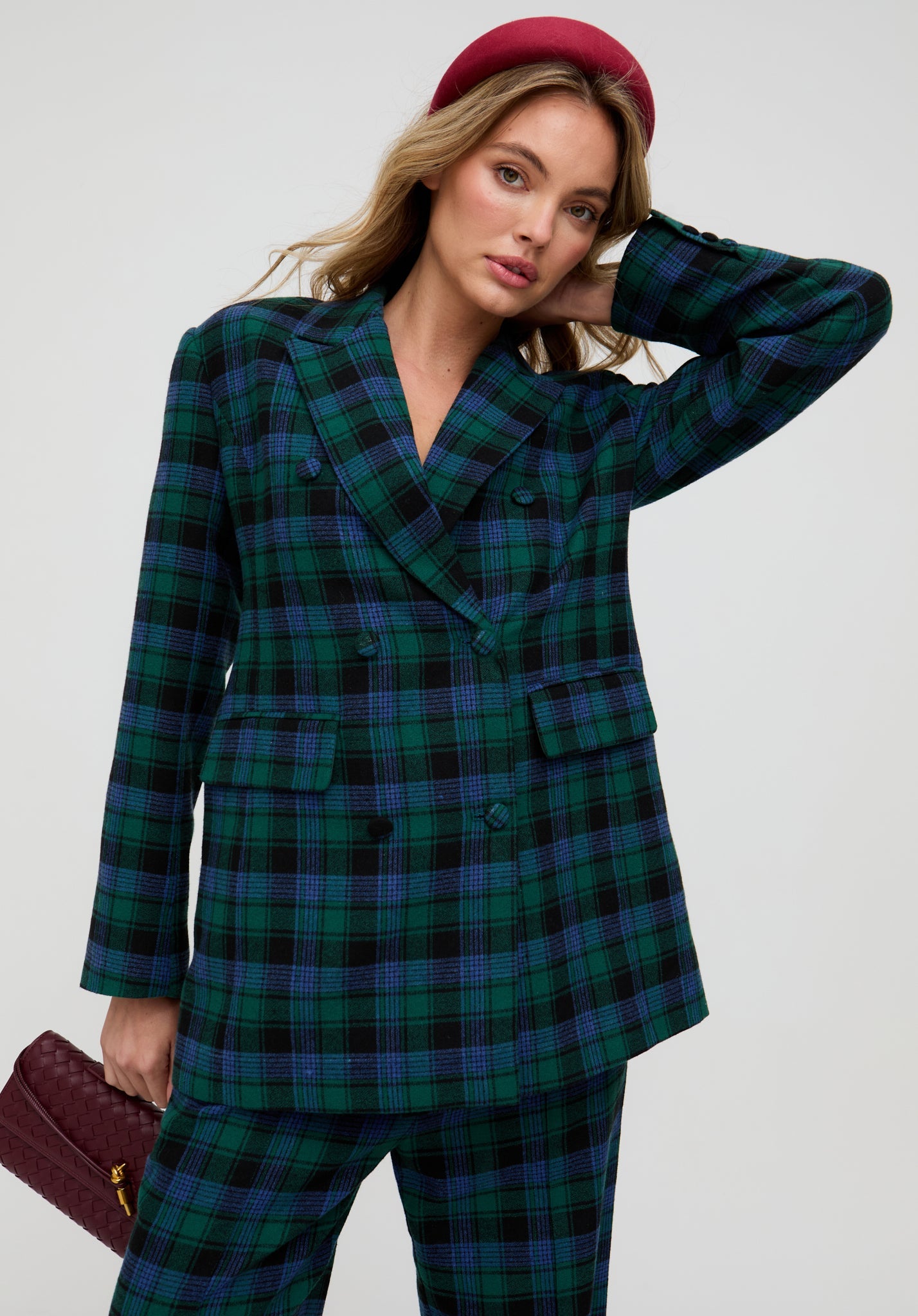 Zena Double Breasted Prince Of Wales Check Print Jacket In Blue - image 1