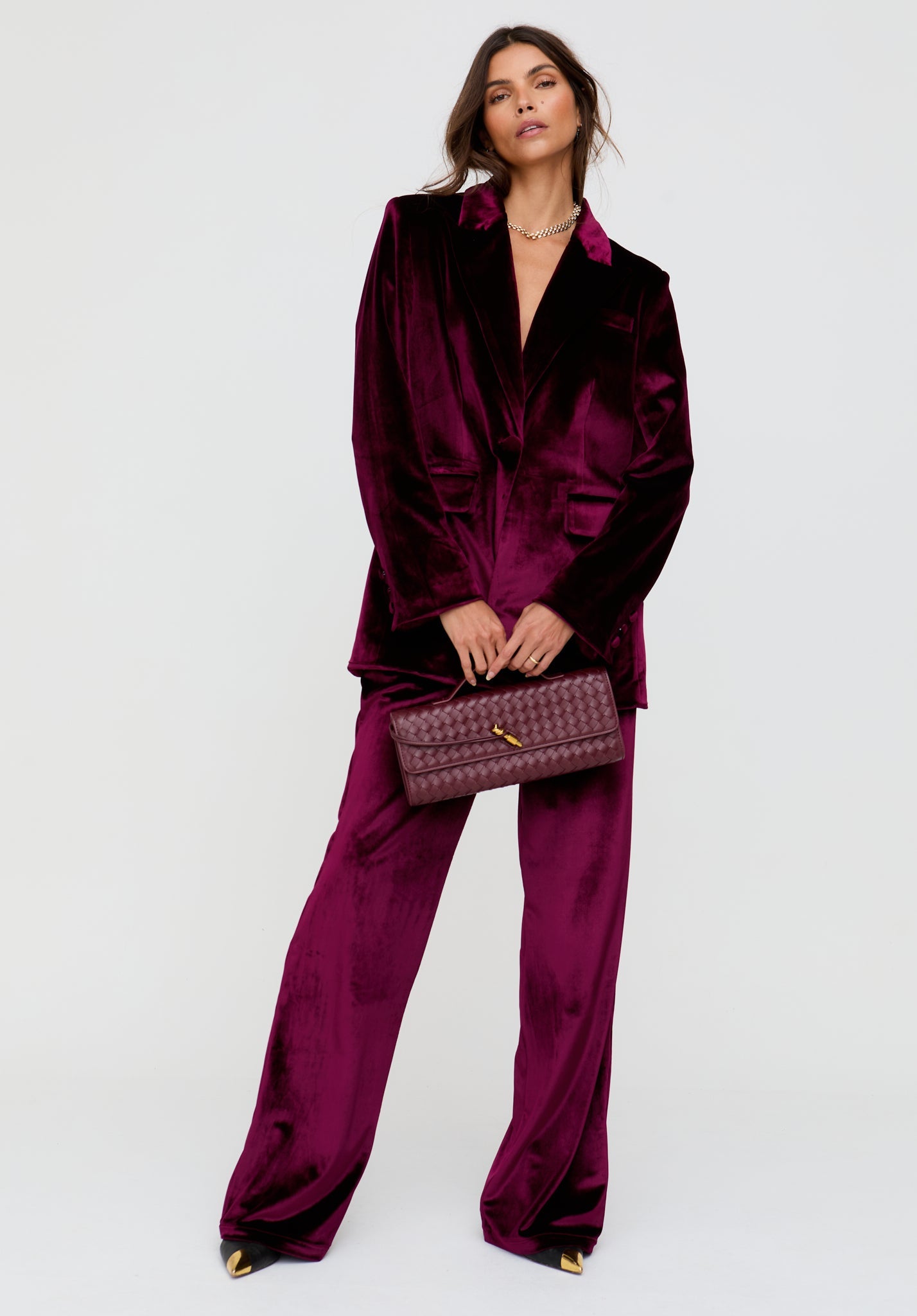 Valerie Straight Leg Velvet Trouser In Burgundy - image 2
