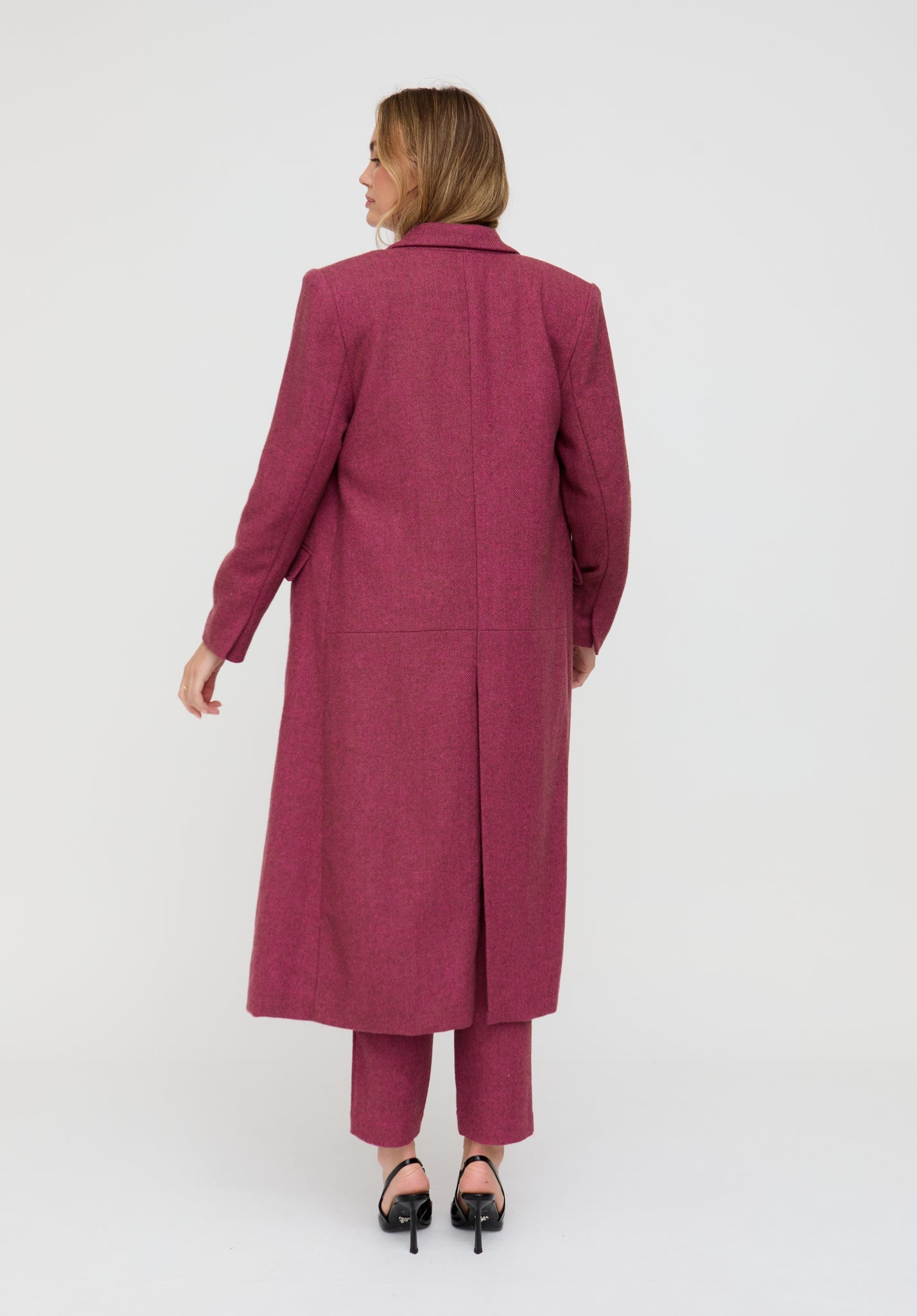 Jakki Tailored Herringbone Print Coat In Pink - image 5