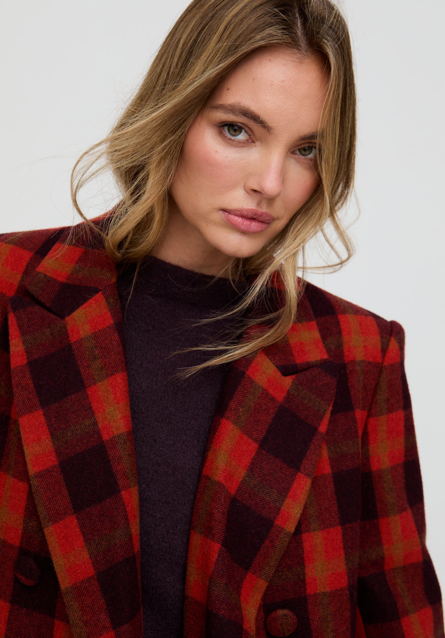 Tamara Double Breasted Check Print Coat In Red - image 1