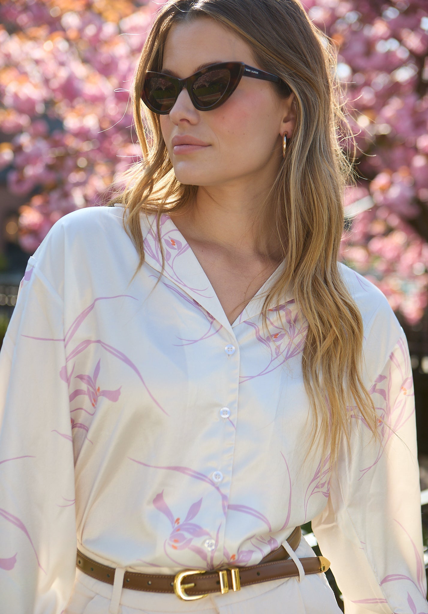 Lillibet Large Floral Print Shirt In Cream - image 3