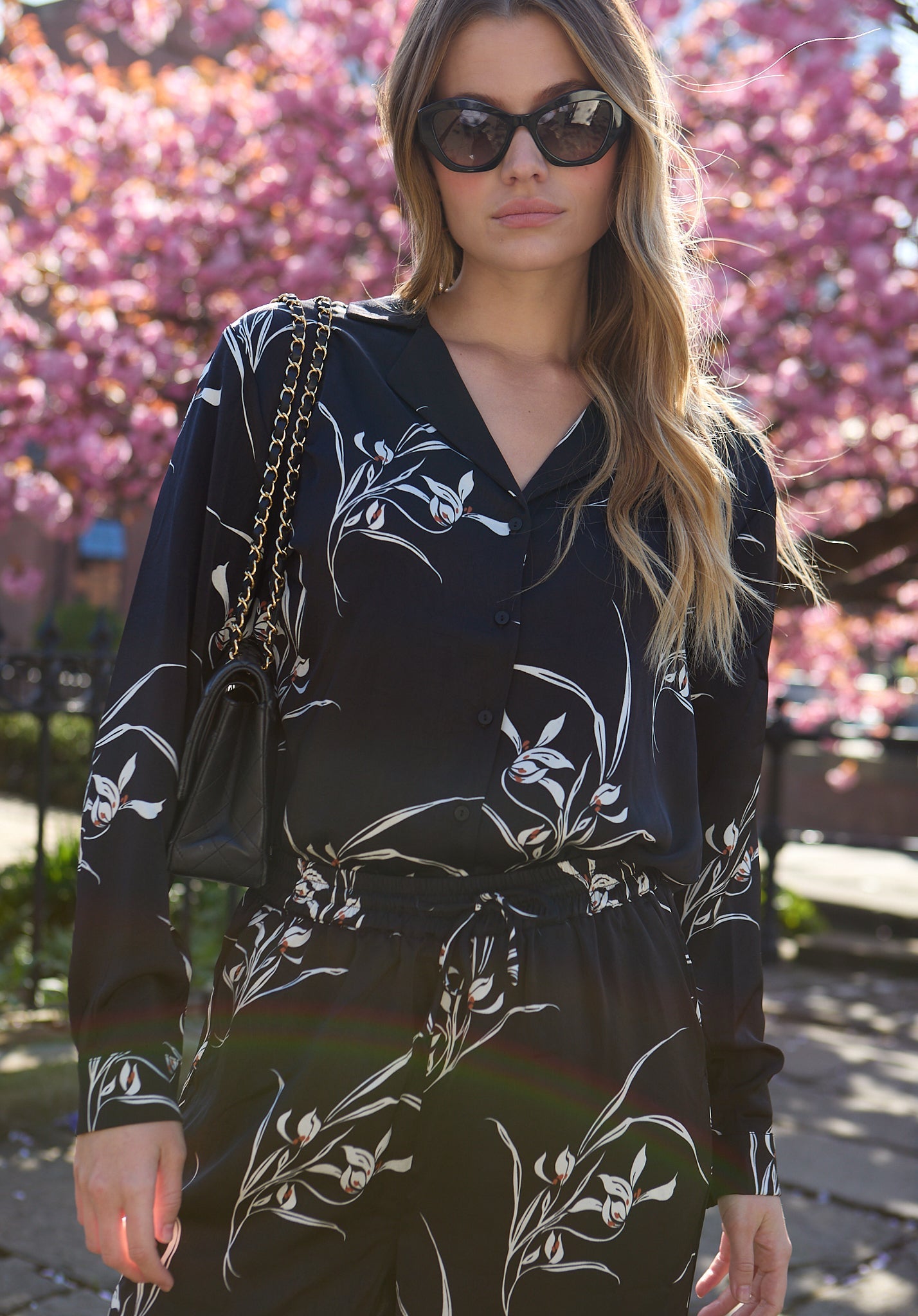 Lillibet Large Floral Print Shirt In black- image 3