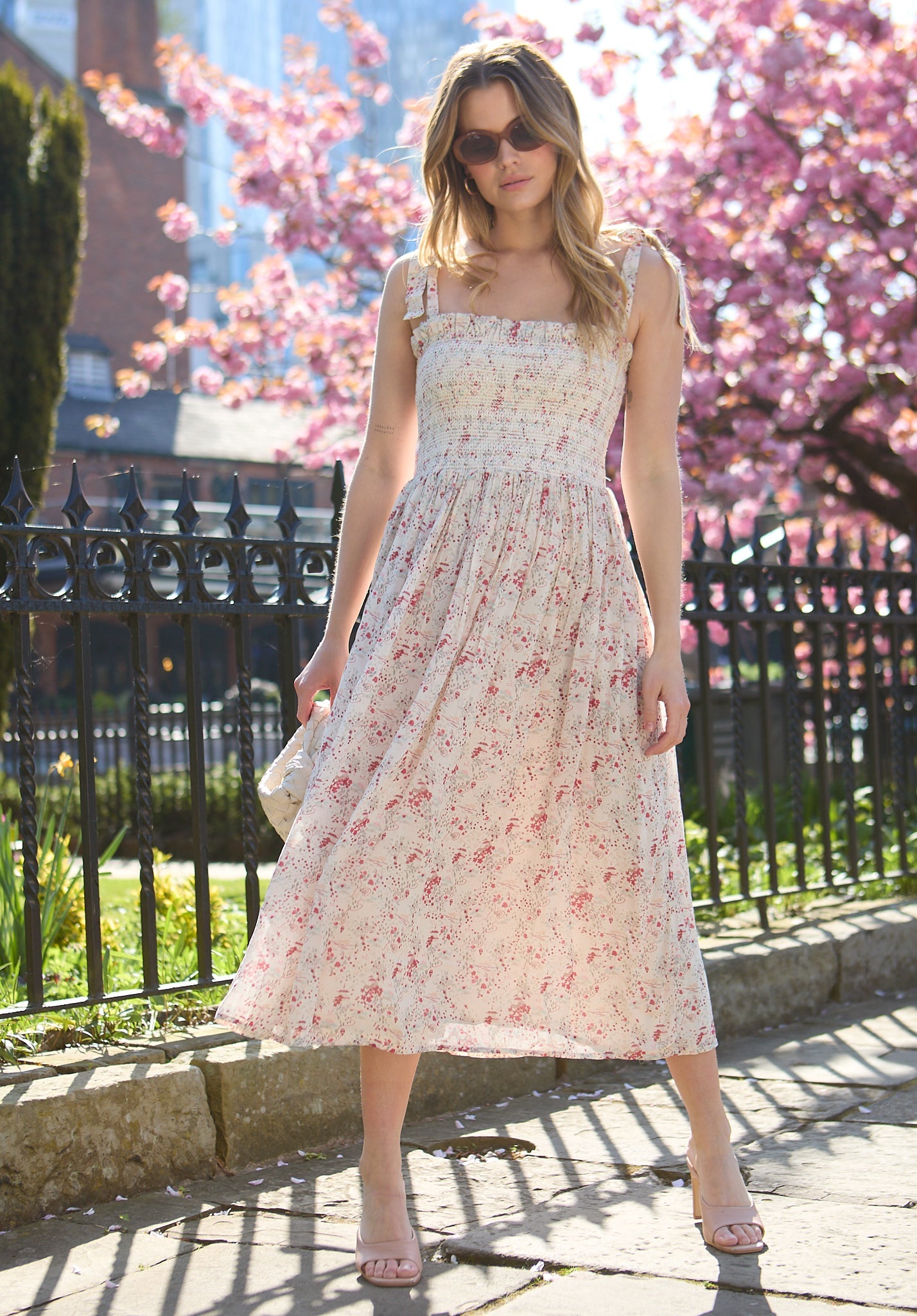 Annie Smocked Wishing Well Floral Print Midi Dress In Multi - image 3