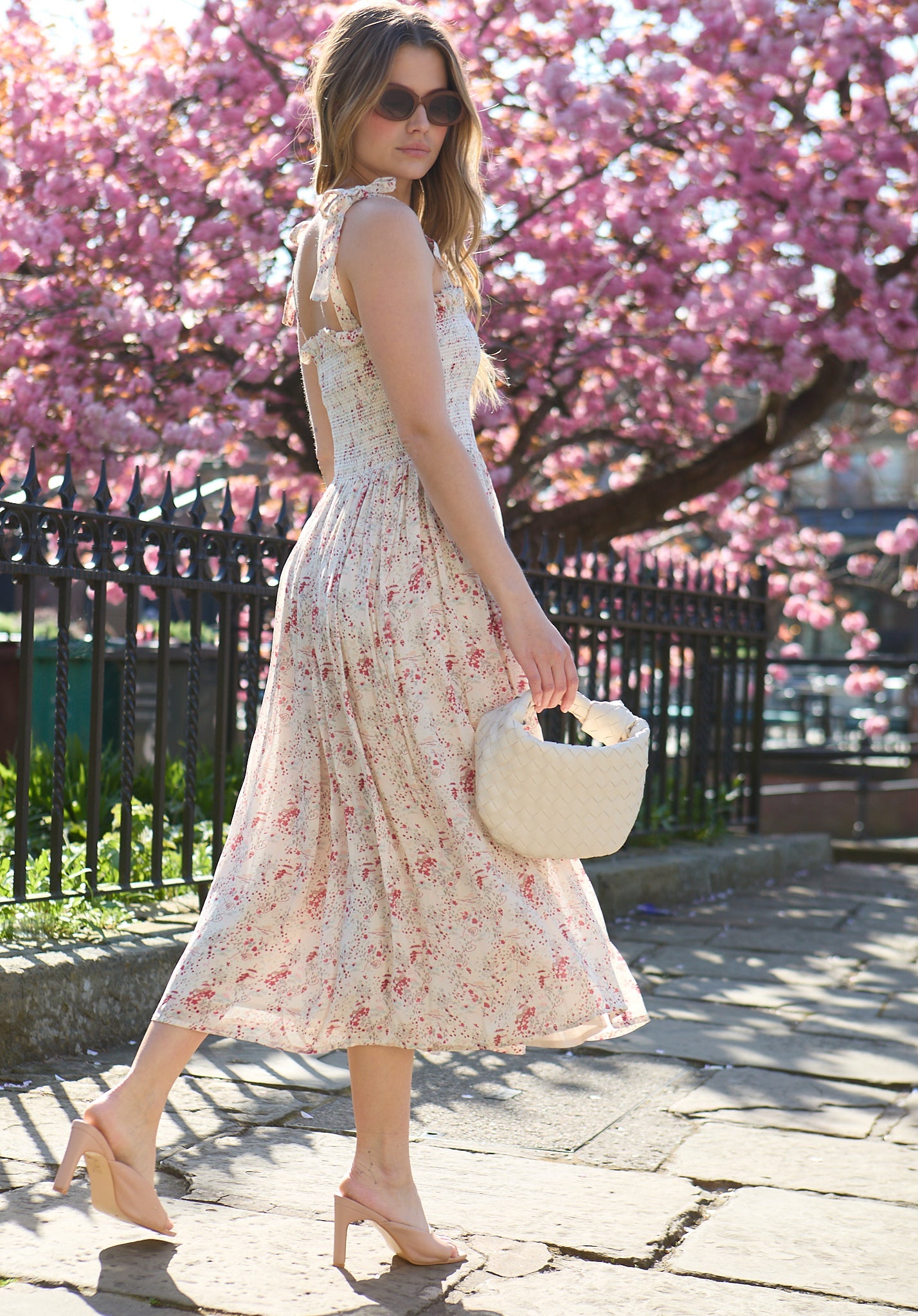 Annie Smocked Wishing Well Floral Print Midi Dress In Multi - image 4