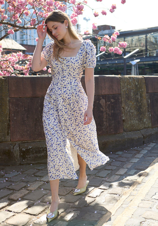 April Button Front Floral Print Midi Dress In Multi - image 1