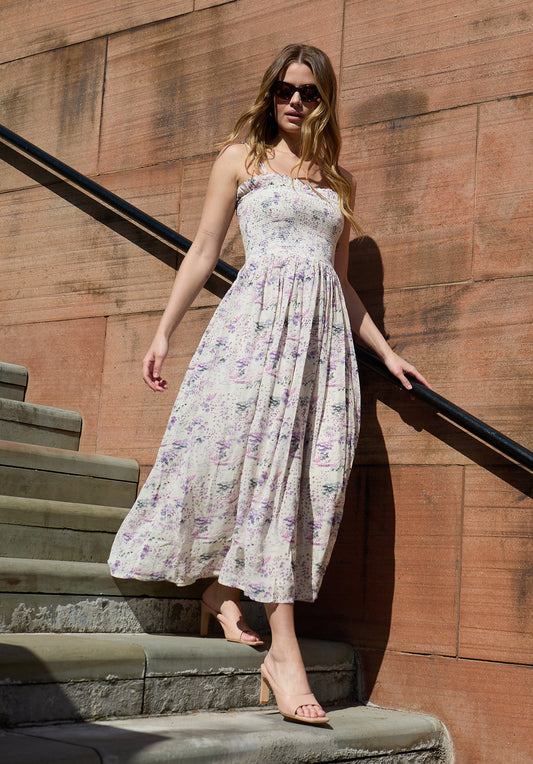 Annie Smocked Wonderland Floral Print Maxi Dress In Multi - image 1