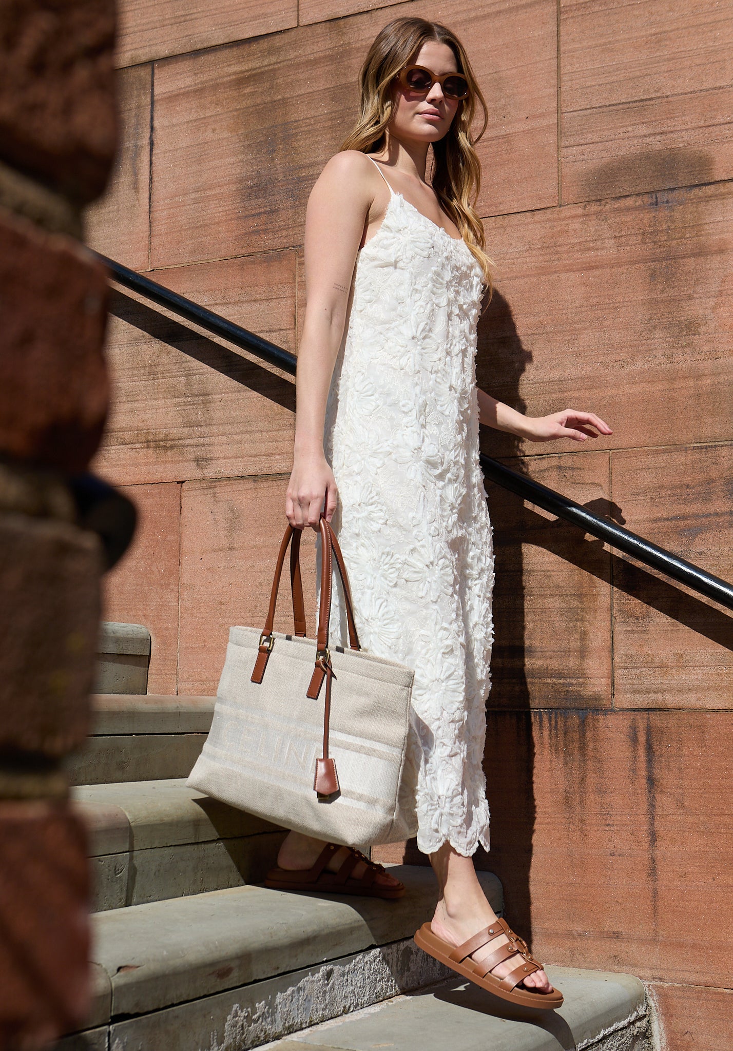 Lily Spaghetti Strap Ribbon Work Midi Dress In Cream- image 4