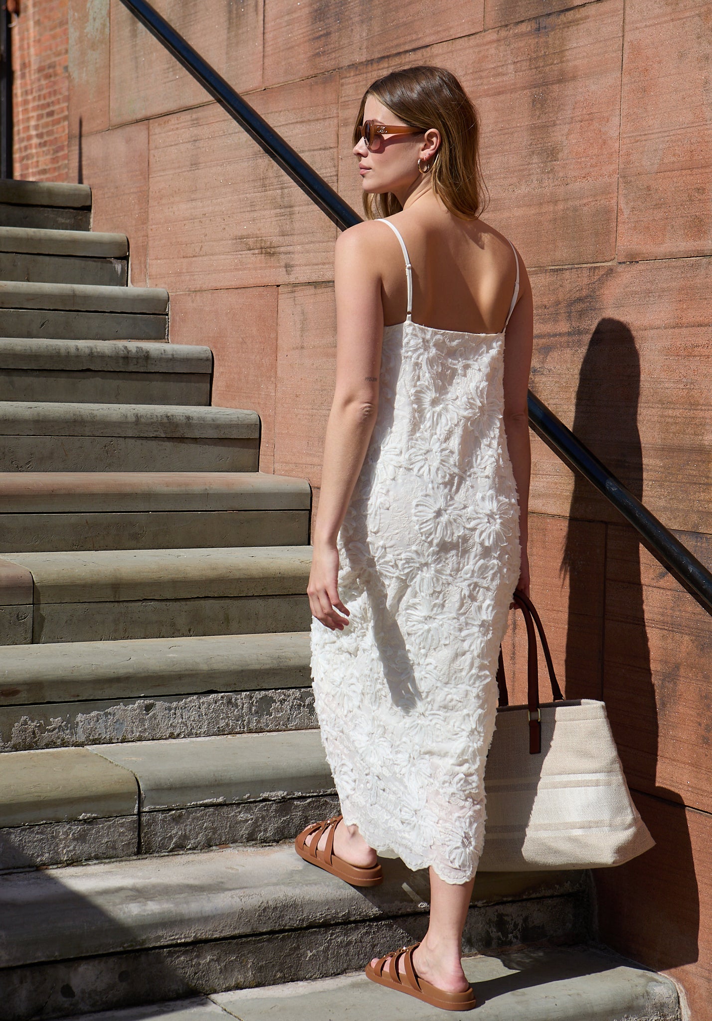 Lily Spaghetti Strap Ribbon Work Midi Dress In Cream- image 5