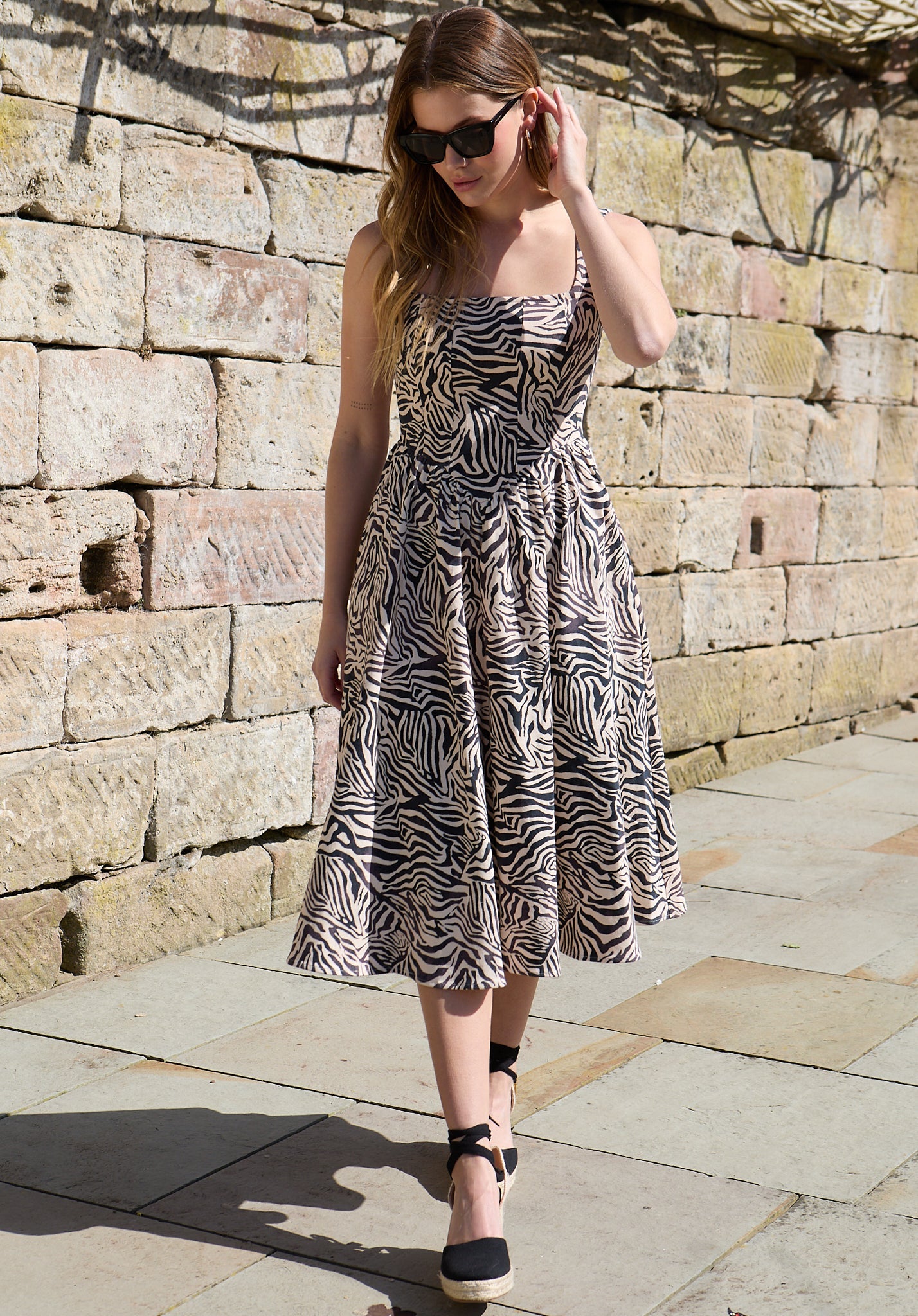 Hayley Corset Inspired Zebra Print Midi Dress In Multi - image 1