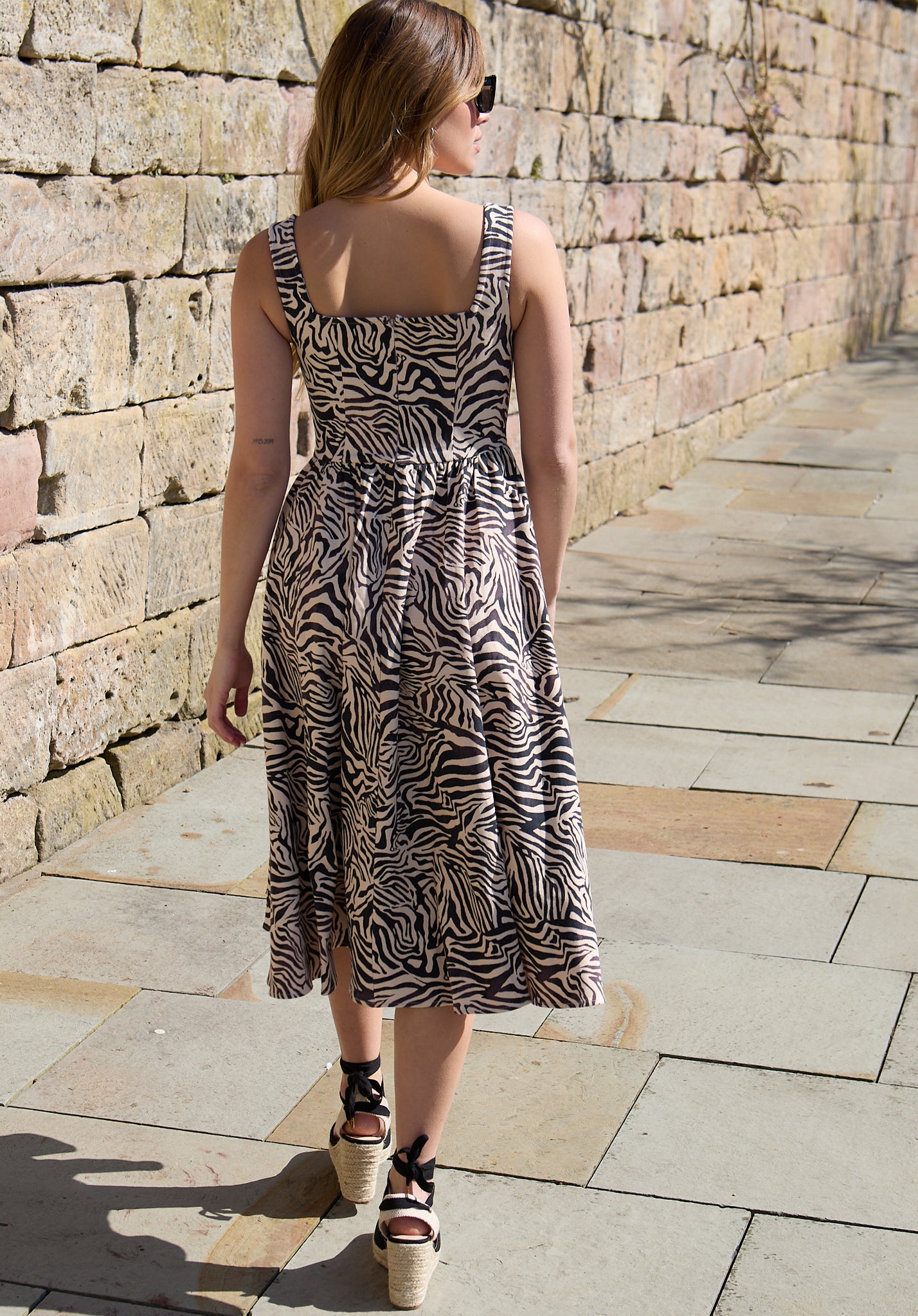 Hayley Corset Inspired Zebra Print Midi Dress In Multi - image 5