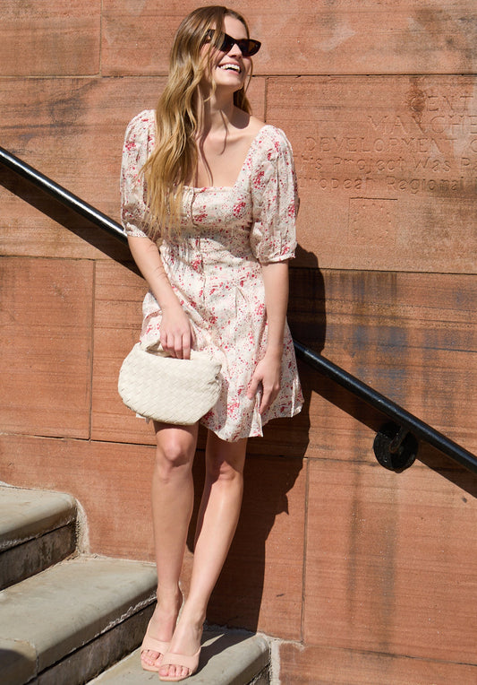 India Button Front Wishing Well Floral Print Mini Dress In Multi - image 1