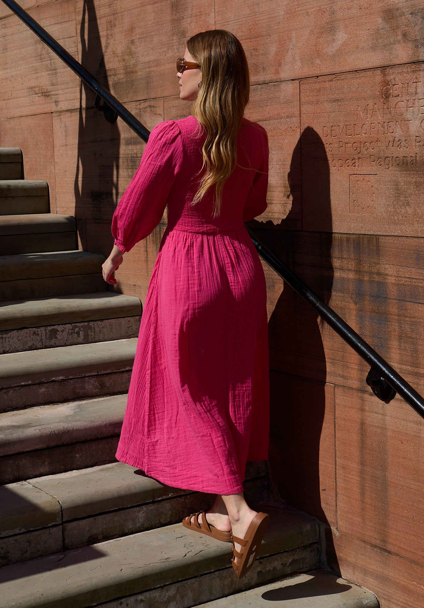 Paulina Shirred Bodice Midi Dress In Pink - image 3