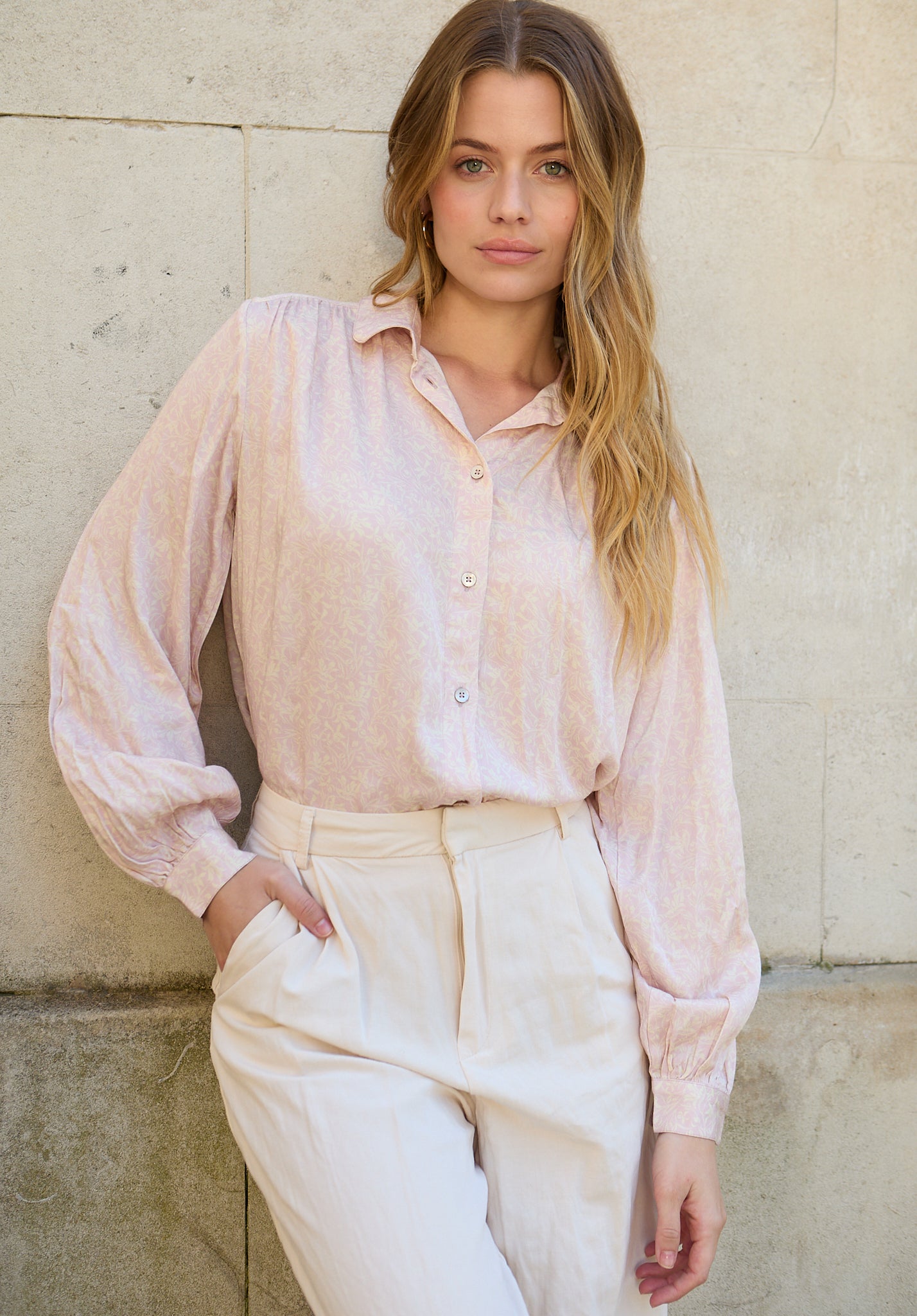 Marrianne Peter Pan Collar Tonal Foulard Floral Print Shirt In Pink - image 1