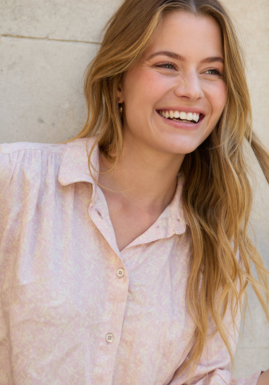 Marrianne Peter Pan Collar Tonal Foulard Floral Print Shirt In Pink - image 4