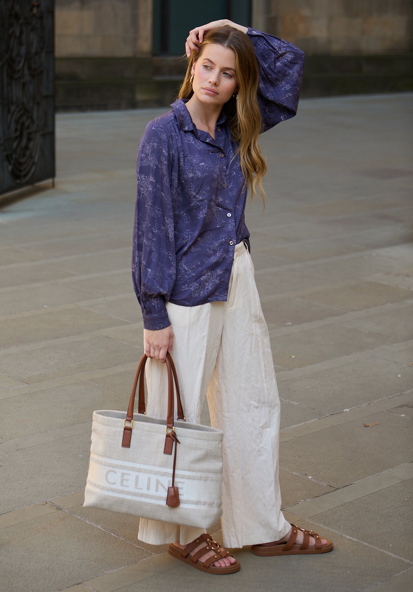 Marrianne Peter Pan Collar Josephine Print Shirt In Navy - image 2