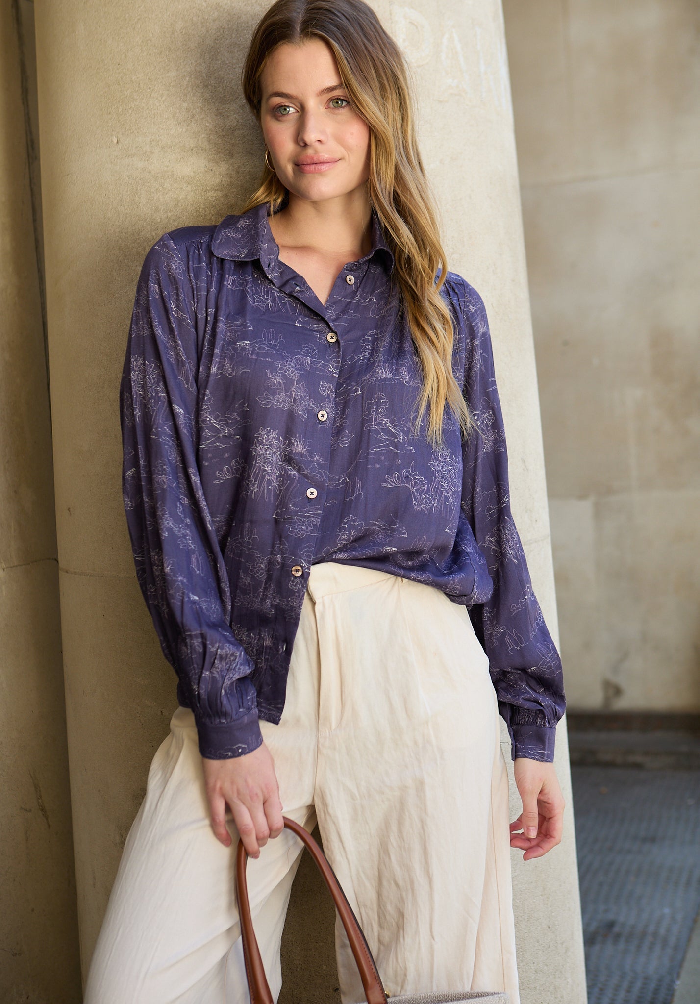 Marrianne Peter Pan Collar Josephine Print Shirt In Navy - image 1