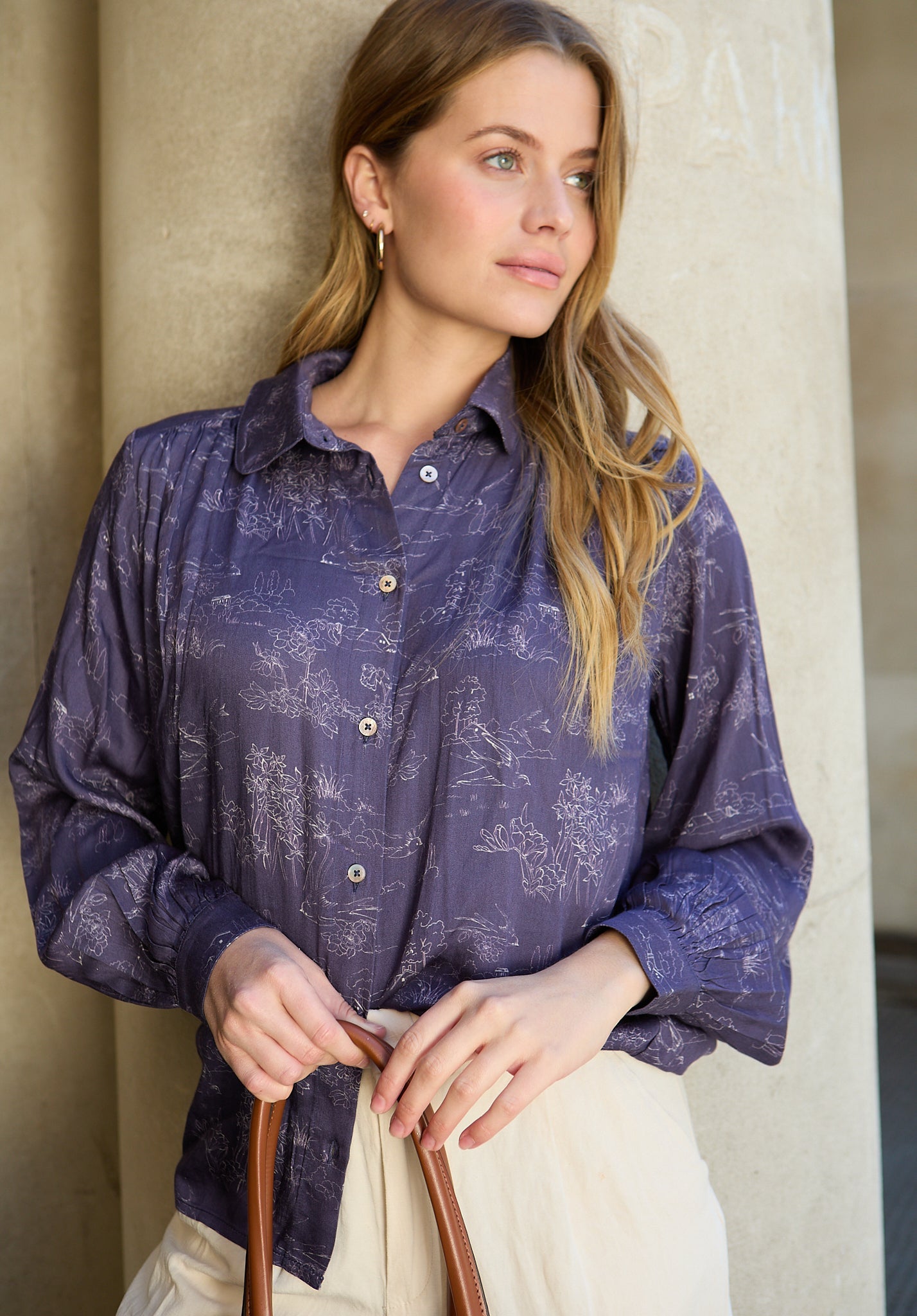 Marrianne Peter Pan Collar Josephine Print Shirt In Navy - image 4