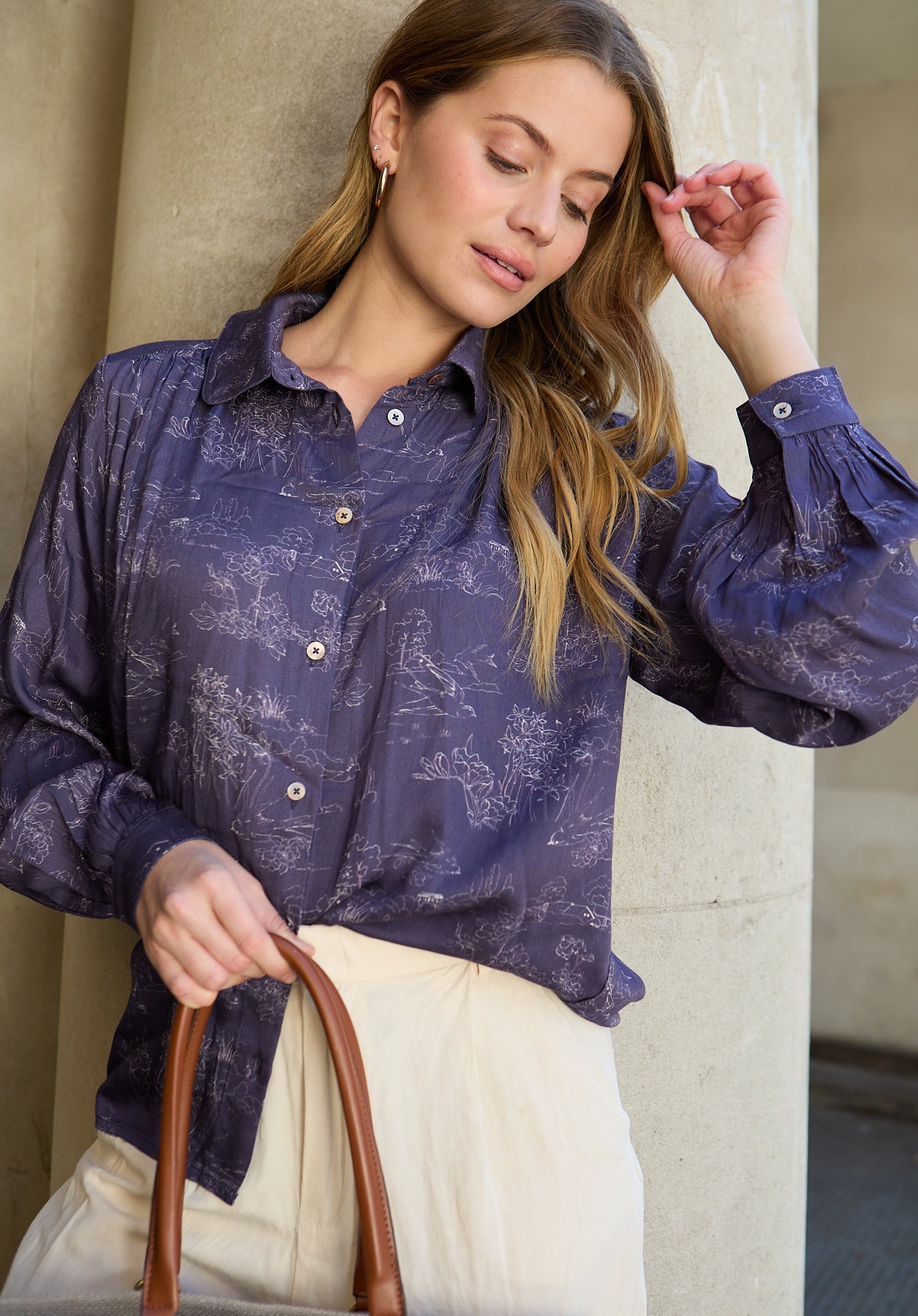 Marrianne Peter Pan Collar Josephine Print Shirt In Navy - image 6