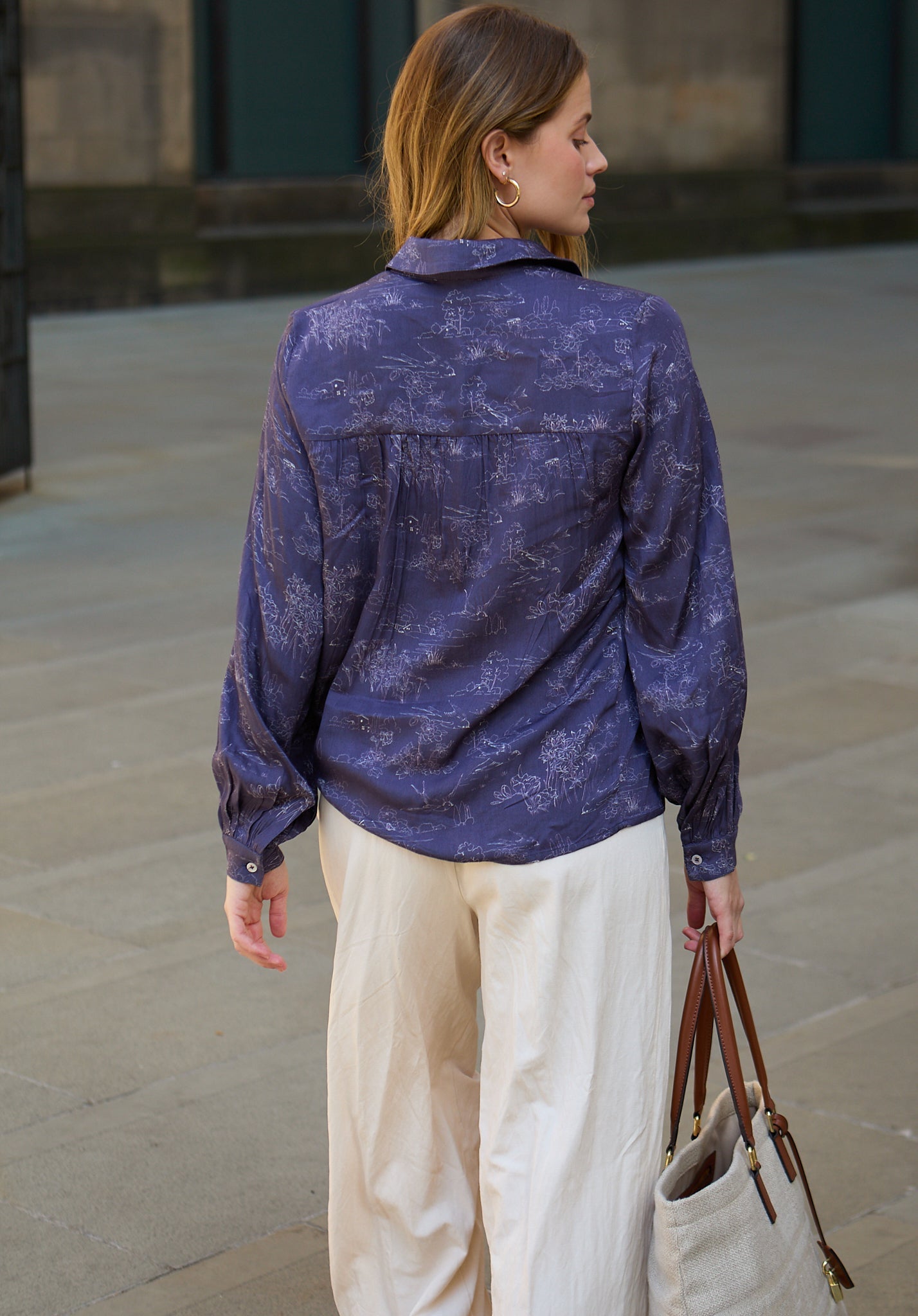 Marrianne Peter Pan Collar Josephine Print Shirt In Navy - image 5
