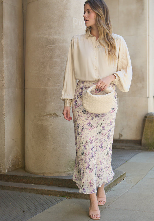 model wearing Saint Lace Insert Wonderland Print Midi Skirt In Multi - image 1