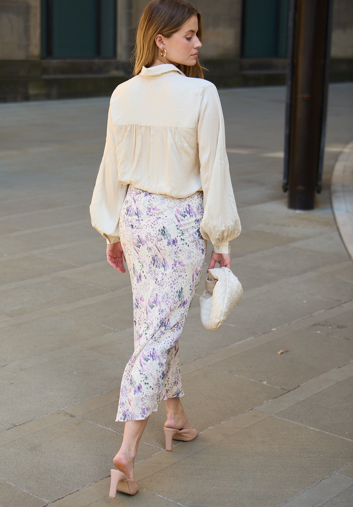 model wearing Saint Lace Insert Wonderland Print Midi Skirt In Multi - image 3