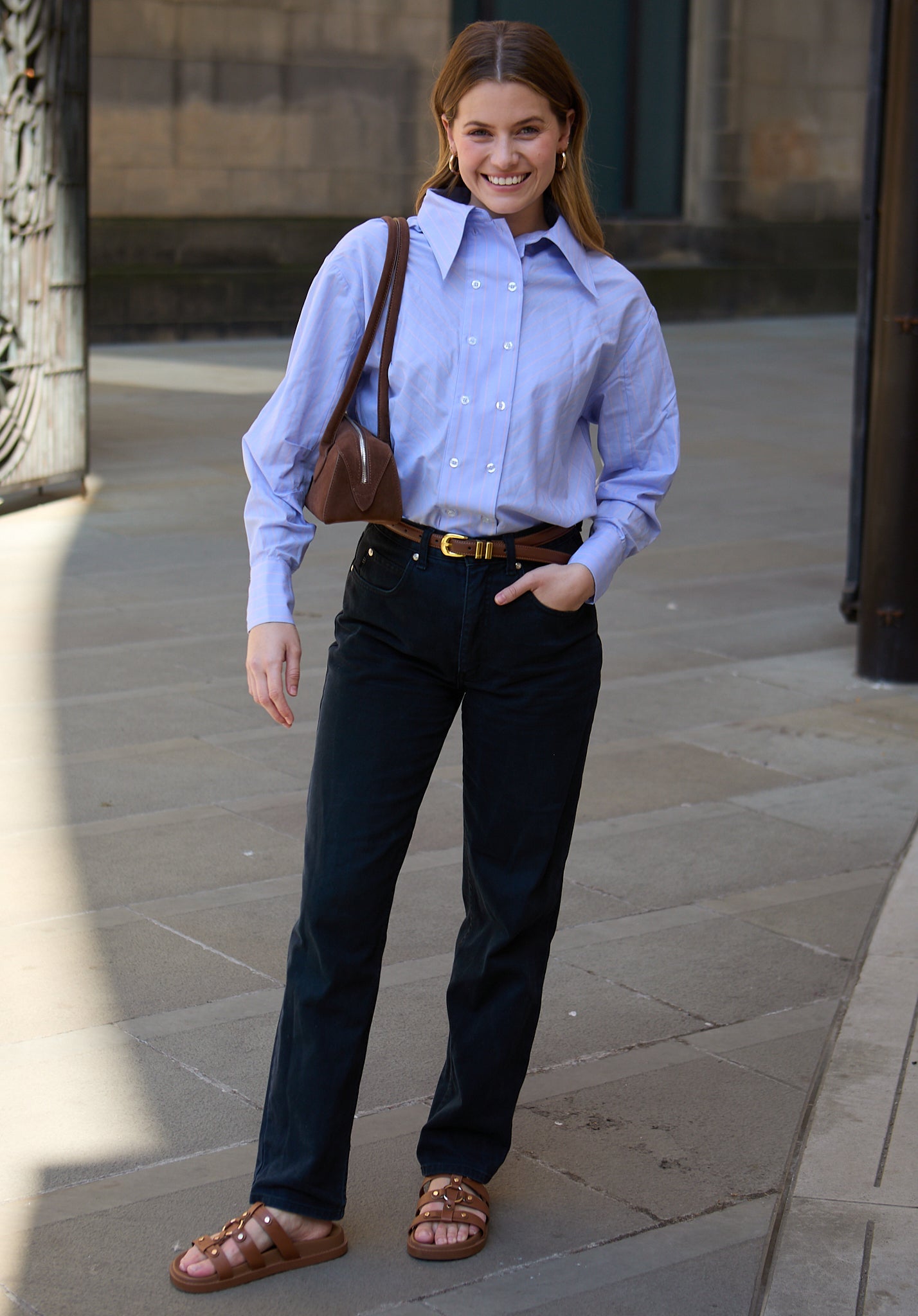 Dapper Double Placket Stripe Shirt In blue- image 2