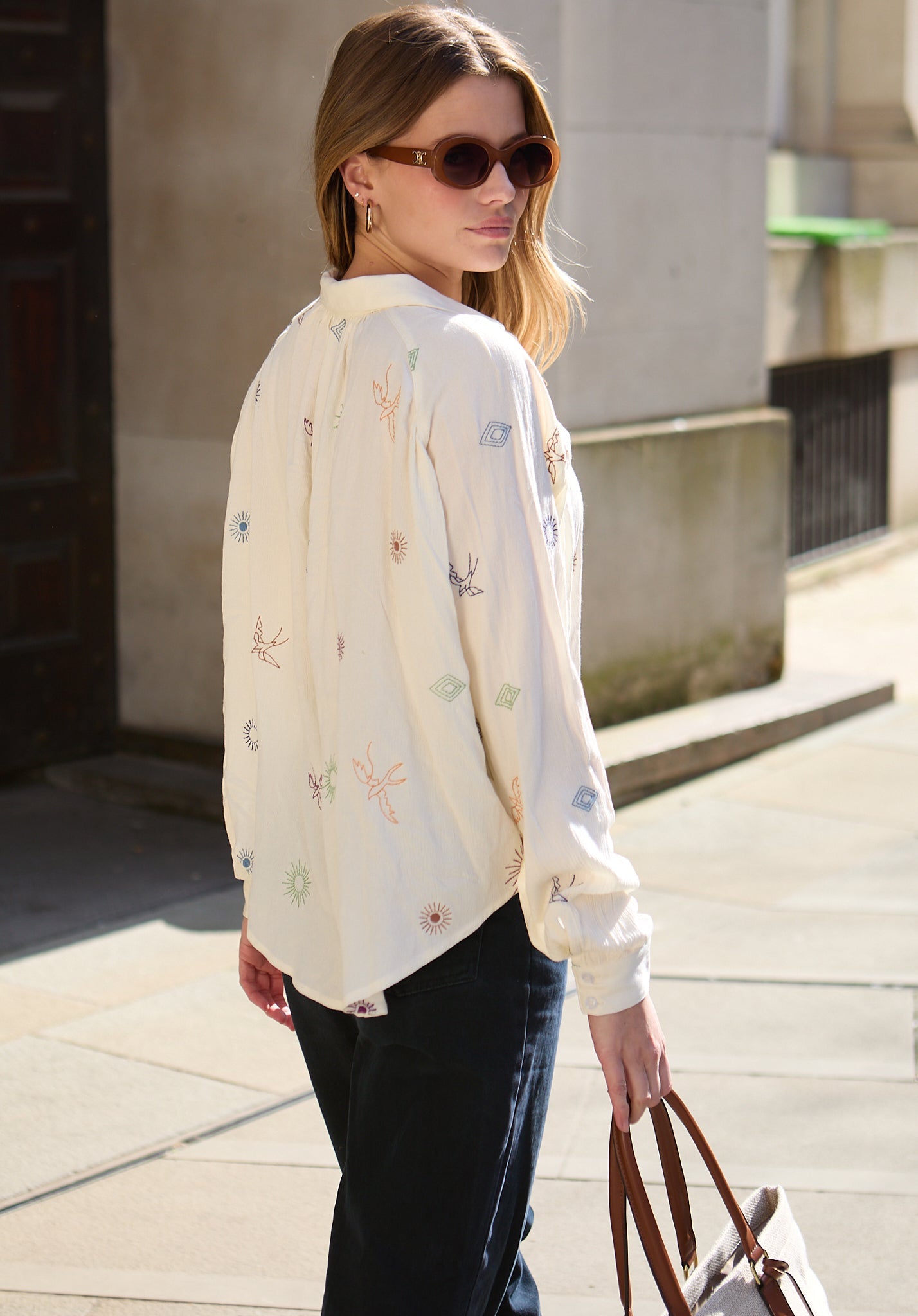 Swallow Crinkle Embroidered Shirt In Cream - image 5
