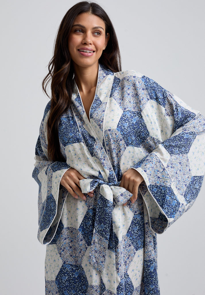 Corina Aster Patchwork Robe in Blue