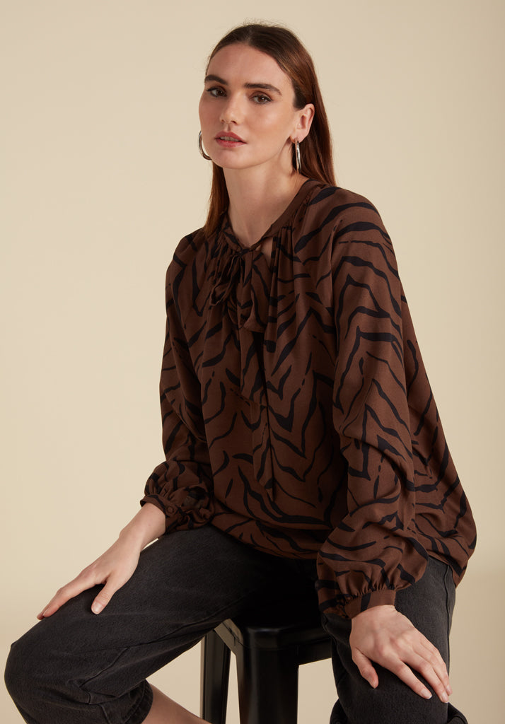 Helena Tiger Blouse in Brown