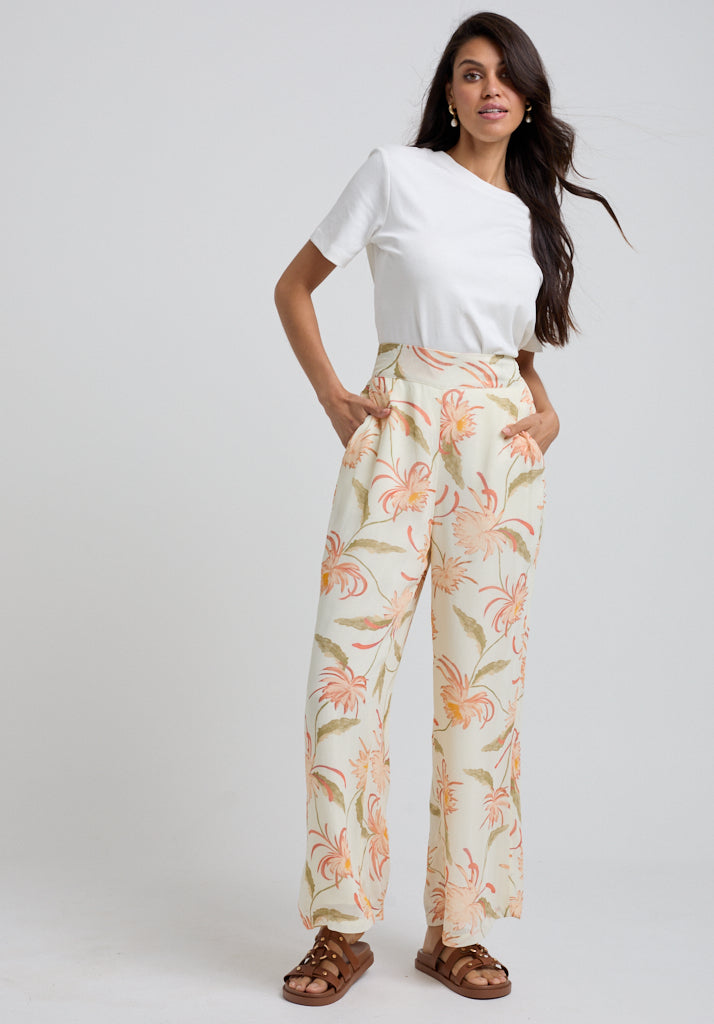 Wide Leg Floral Printed Trouser with deep waistband and pockets