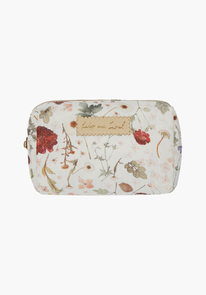 Maya Pressed Floral Cosmetic Bag in Cream