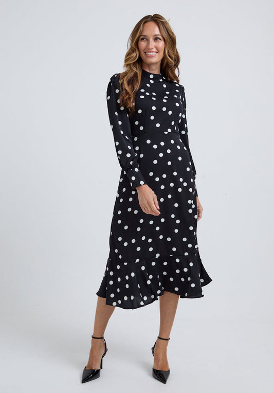 Sophie Polka Dot Midi Dress In Black