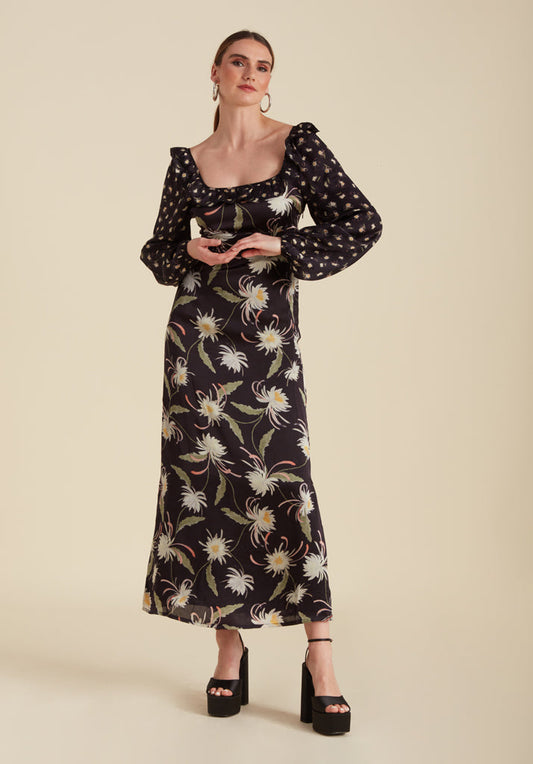 Martha Moonflower Midi Dress in Navy