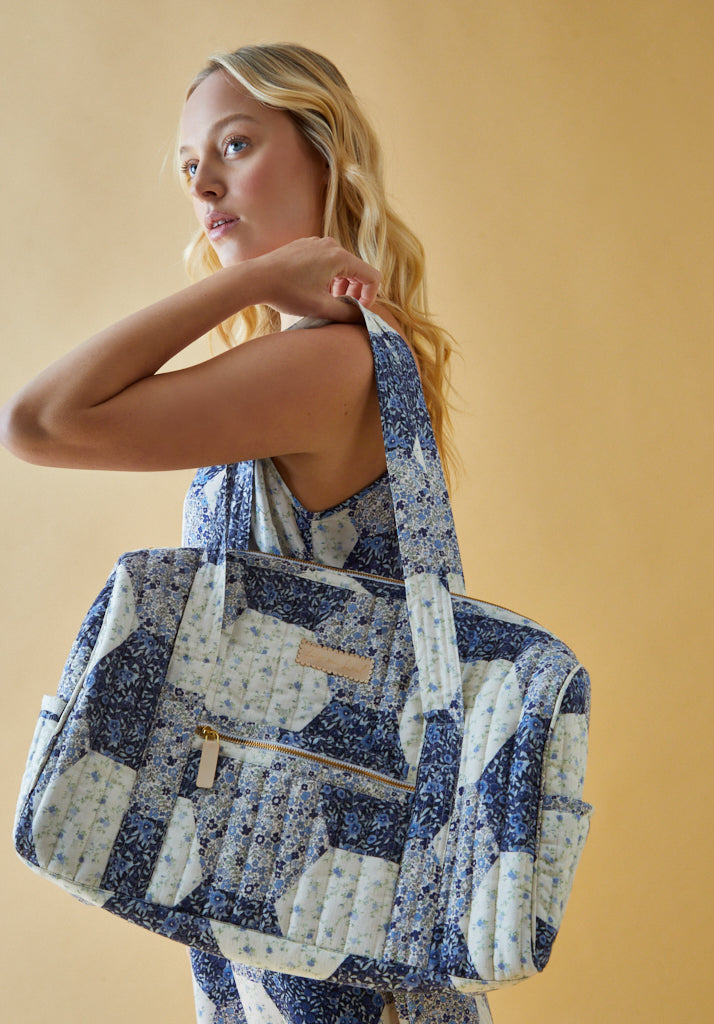 Sia Aster Patchwork Overnight Bag in Blue