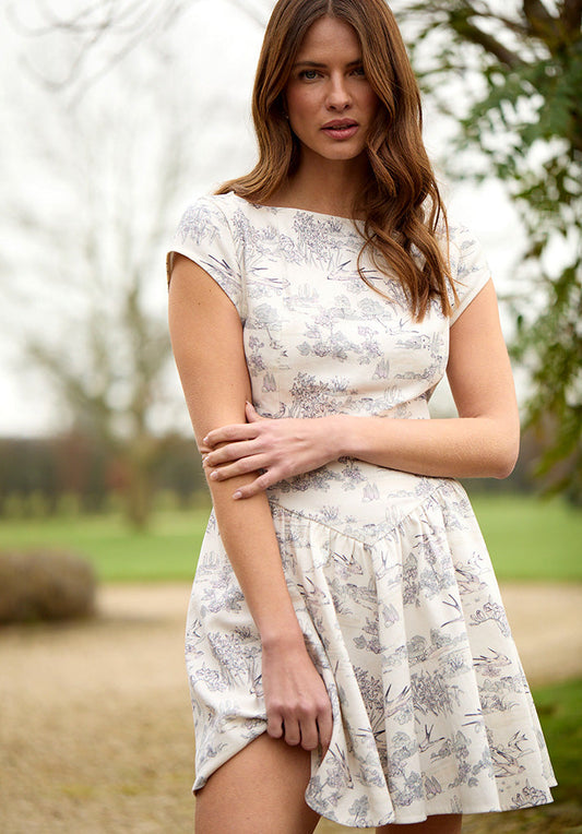 Heidy Corset Inspired Josephine Print Mini Dress In Cream