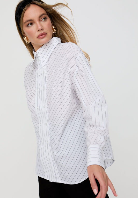 Dapper Double Placket Stripe Shirt In White