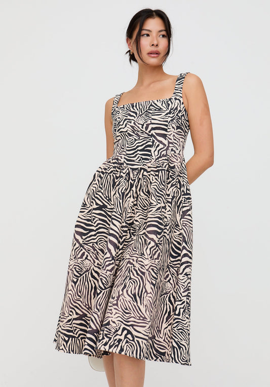 Hayley Corset Inspired Zebra Print Midi Dress In Multi