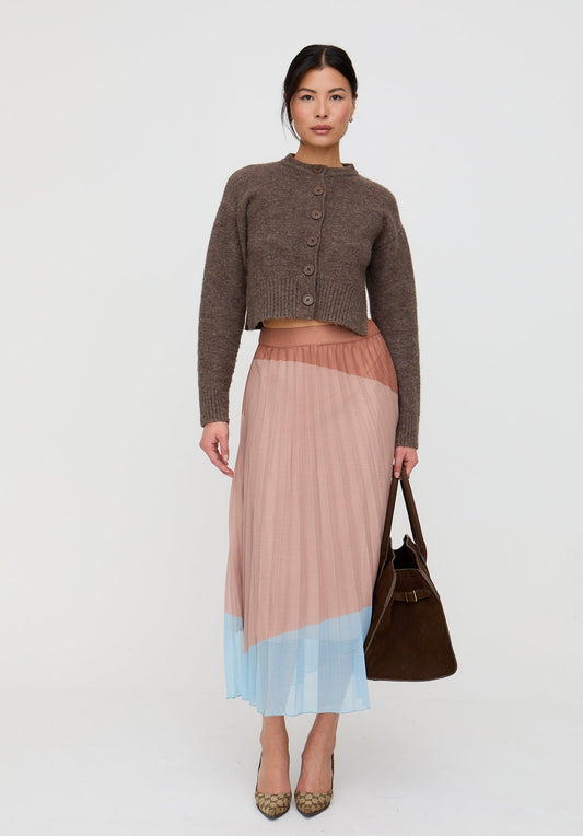 Ladbarn Colour Block Pleated Maxi Skirt In Multi