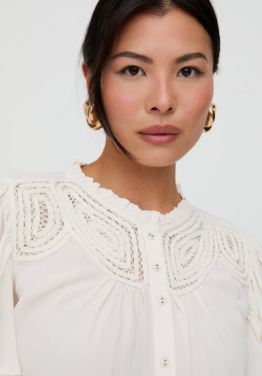 Kew Lace Insert Angel Sleeve Shirt In Cream